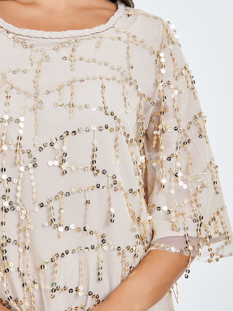 princess polly baby blue dress Multi Diamond Sequin Maxi Dress in Beige – CYLONDON main image 0