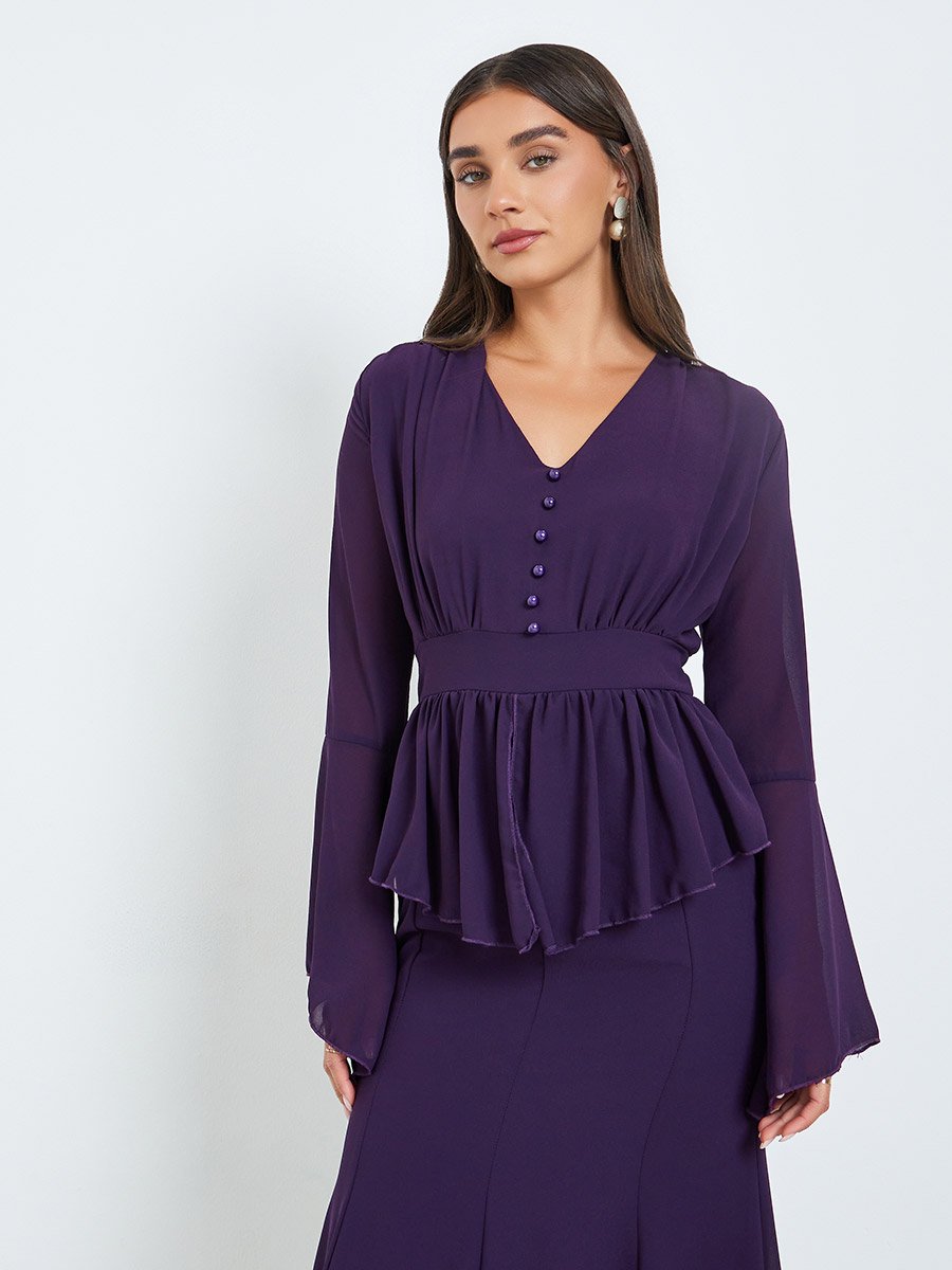 Women Dark Purple Ruffled Detail Mermaid Maxi Dress