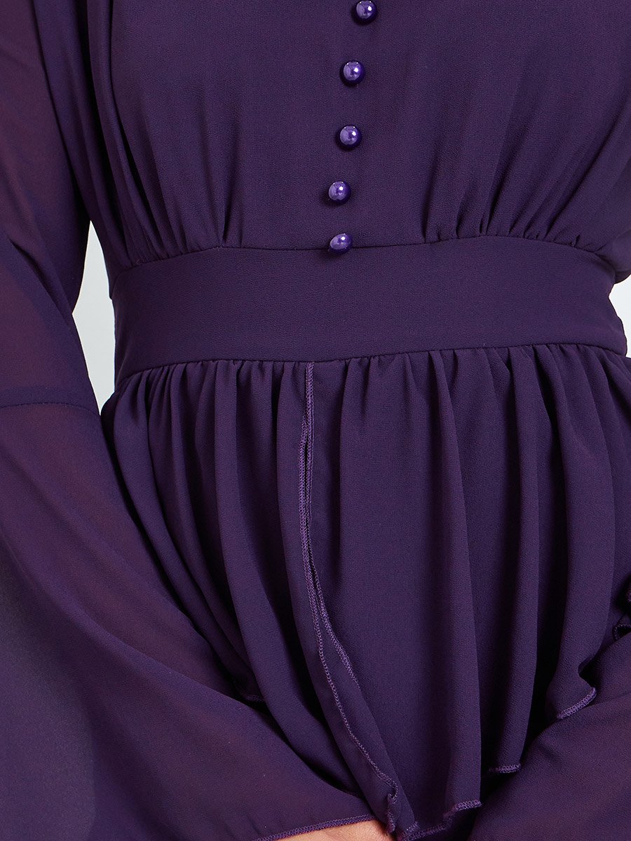 Women Dark Purple Ruffled Detail Mermaid Maxi Dress