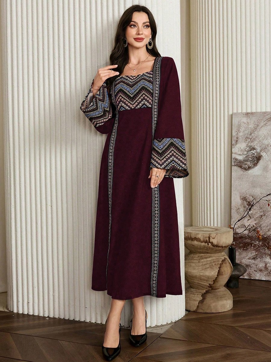 Women Graphic Print Square Neck Jalabiya