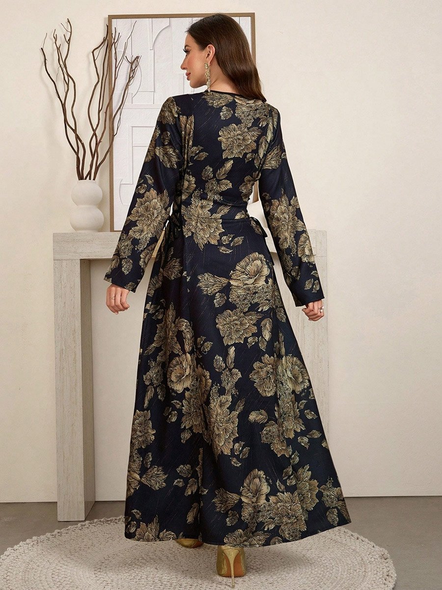 Women Floral Print Jalabiya with Side Tie-Up