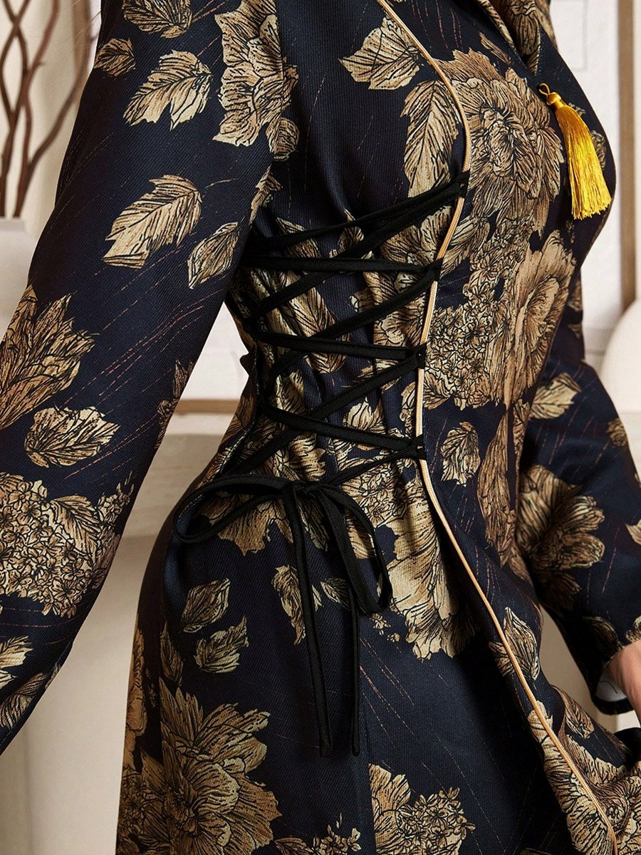 Women Floral Print Jalabiya with Side Tie-Up