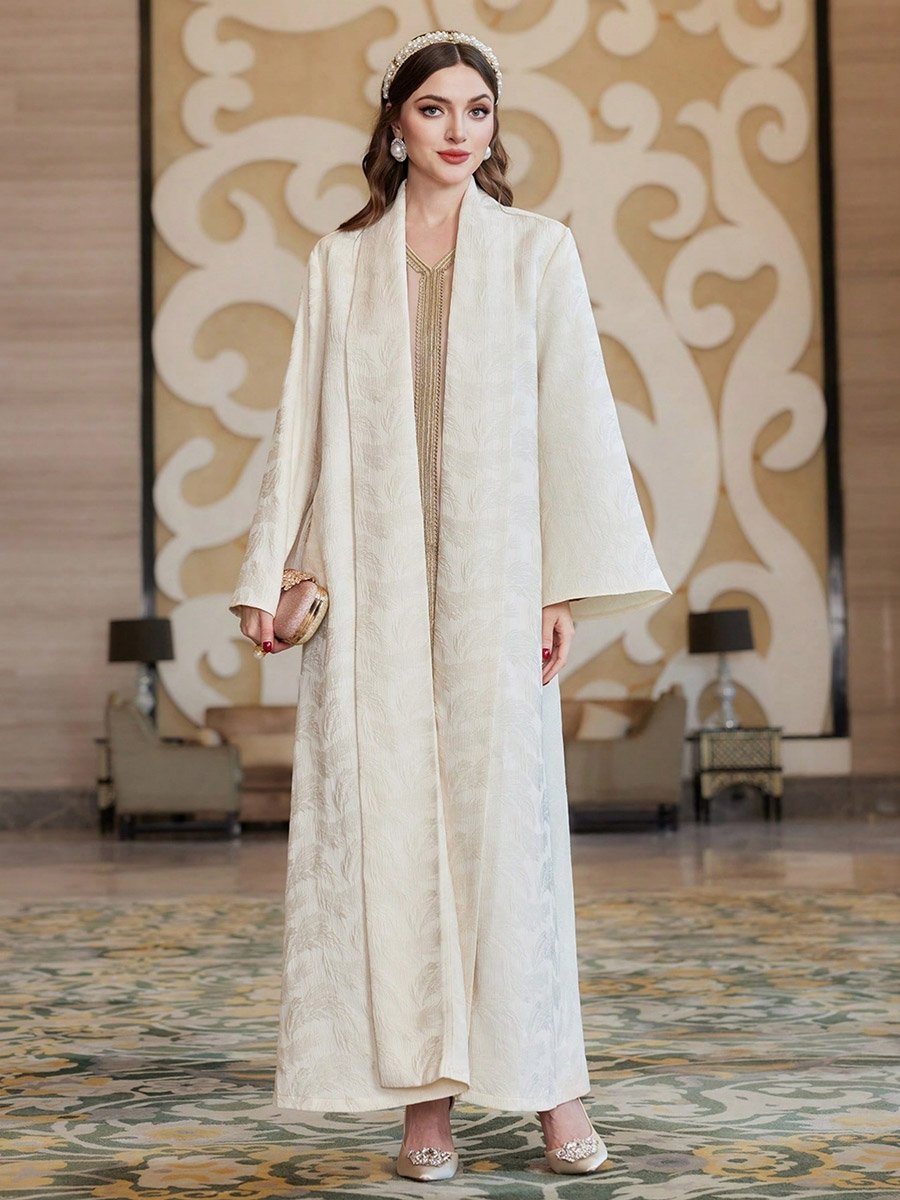 Women Front Open Jacquard Abaya