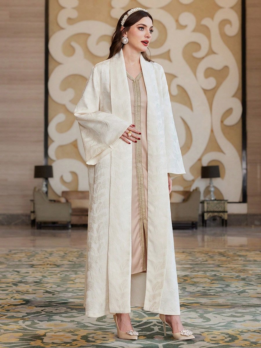 Women Front Open Jacquard Abaya