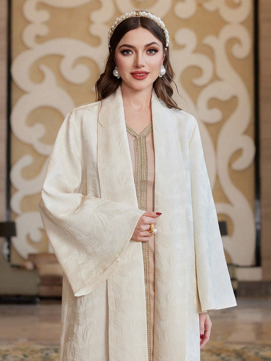 Women Front Open Jacquard Abaya