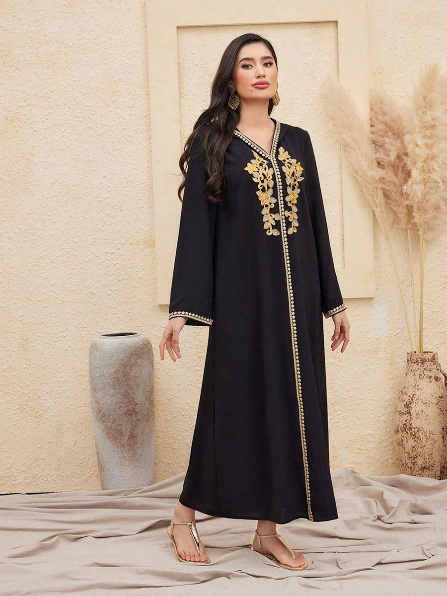 Women Flower Patch Detail Hooded Jalabiya