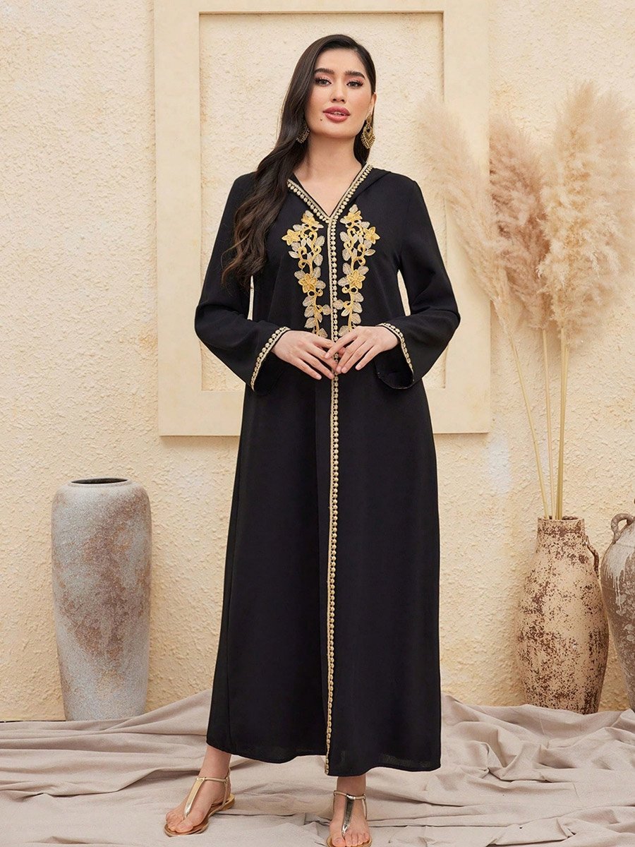 Women Flower Patch Detail Hooded Jalabiya