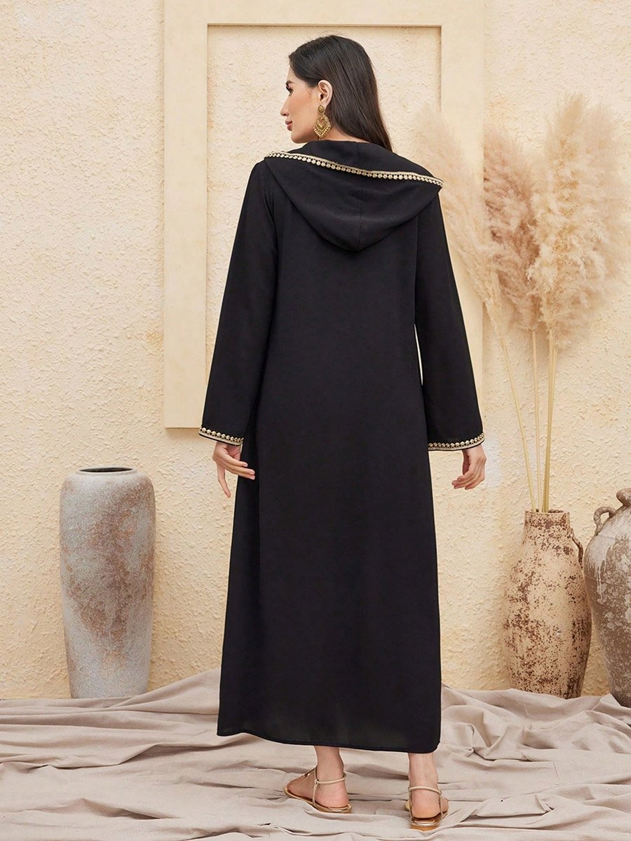 Women Flower Patch Detail Hooded Jalabiya