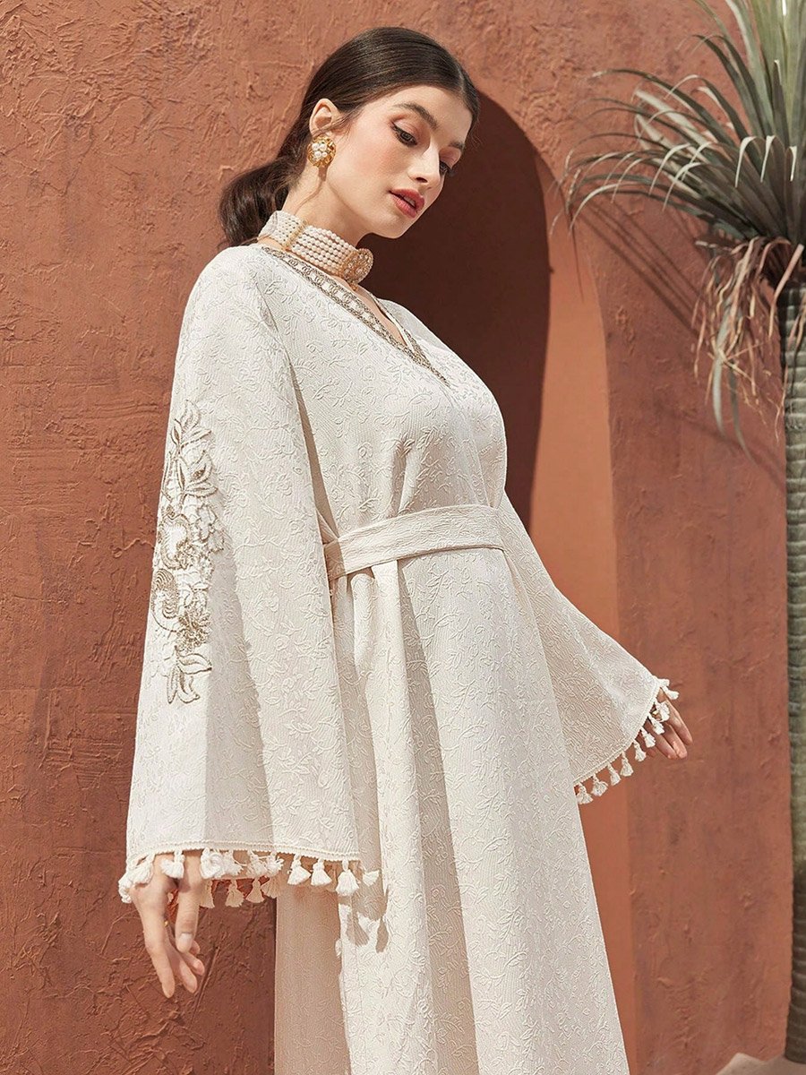 Women Jacquard Jalabiya with Tassel Trim