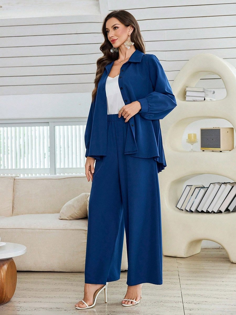 Women Long Sleeve Shirt and Straight Leg Pants Co-Ords