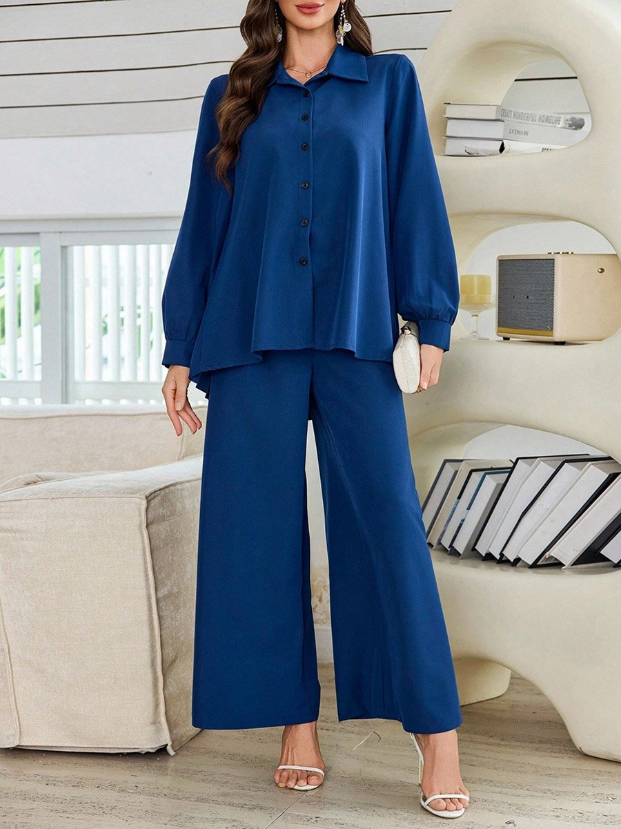 Women Long Sleeve Shirt and Straight Leg Pants Co-Ords