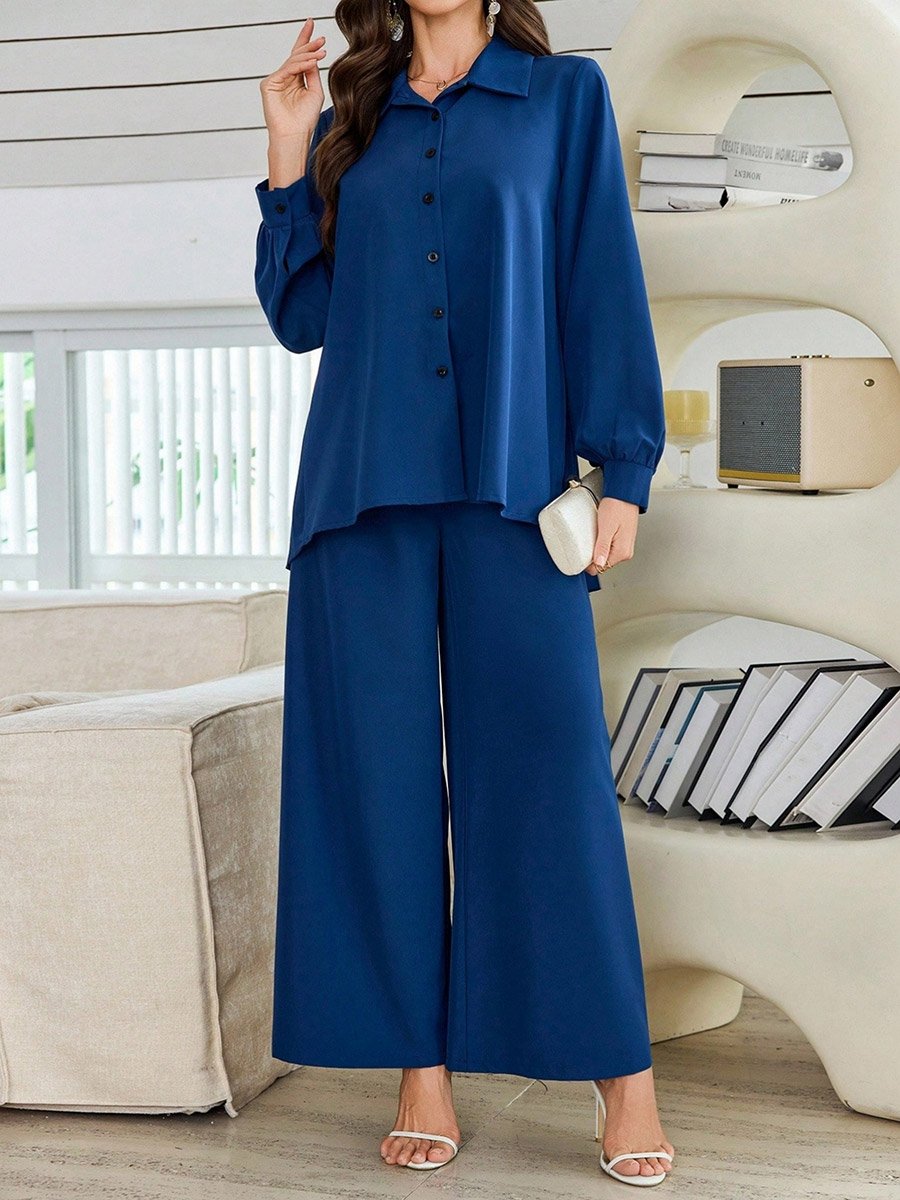 Women Long Sleeve Shirt and Straight Leg Pants Co-Ords