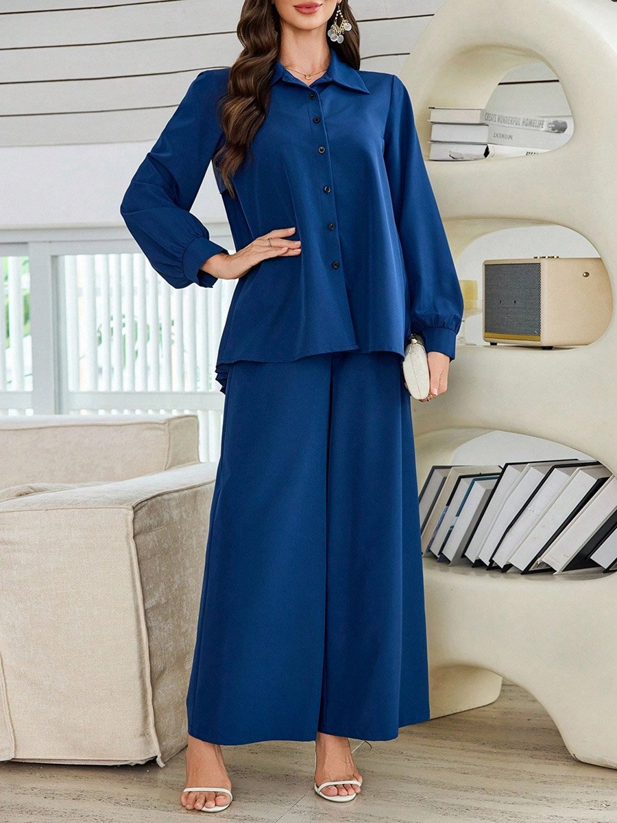 Women Long Sleeve Shirt and Straight Leg Pants Co-Ords