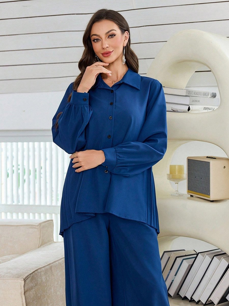 Women Long Sleeve Shirt and Straight Leg Pants Co-Ords