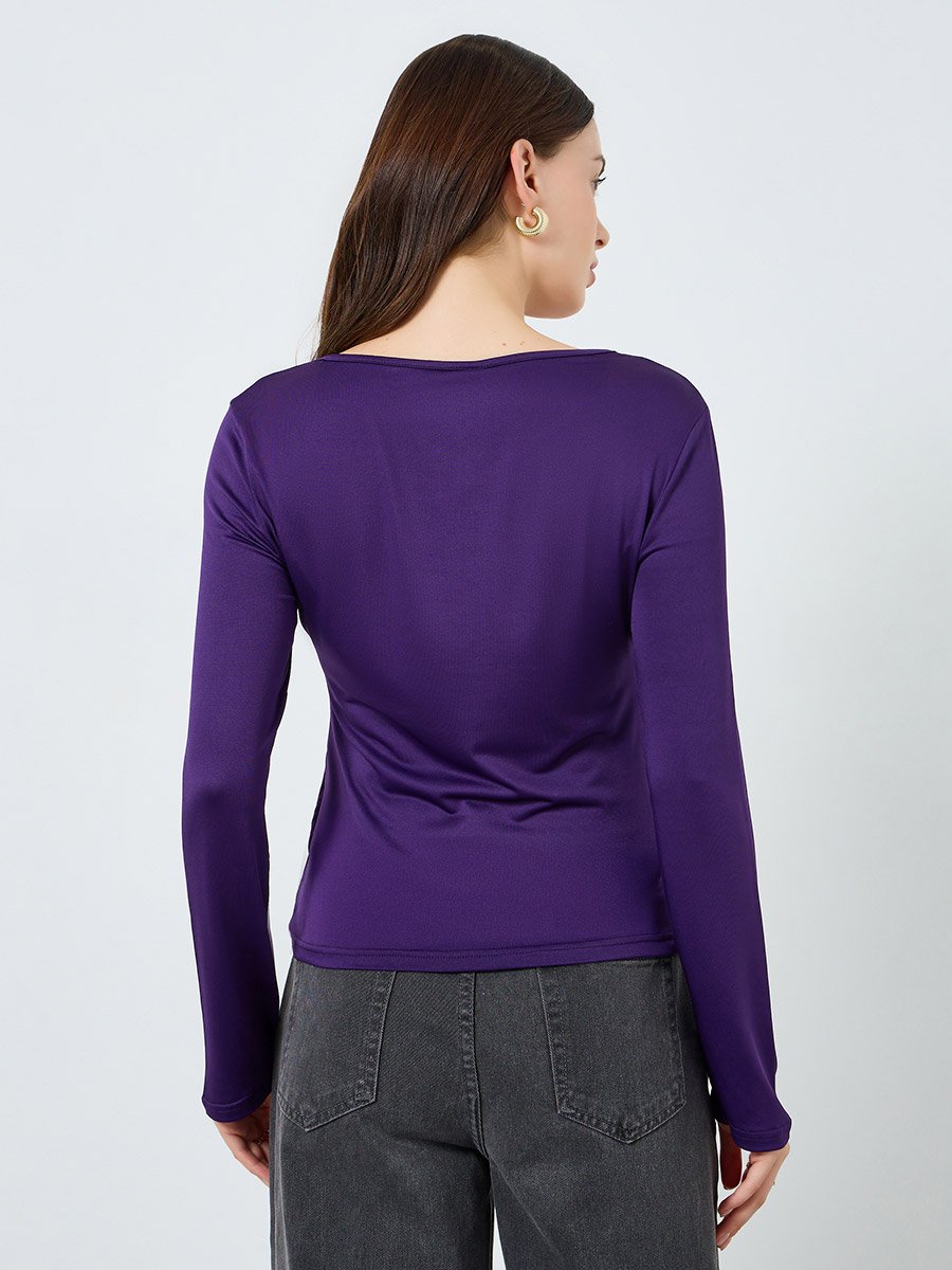 Women Asymmetric Neck Knit Top