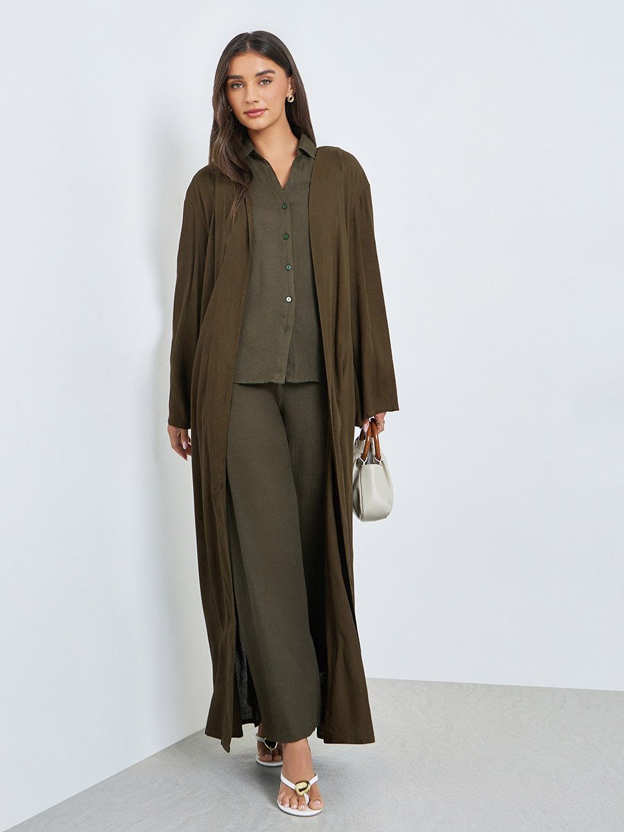 Olive Regular Fit Open Front Kimono
