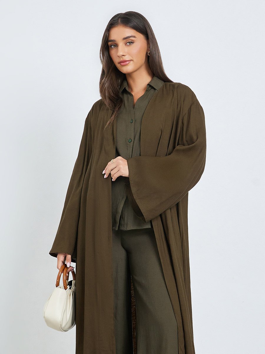 Olive Regular Fit Open Front Kimono