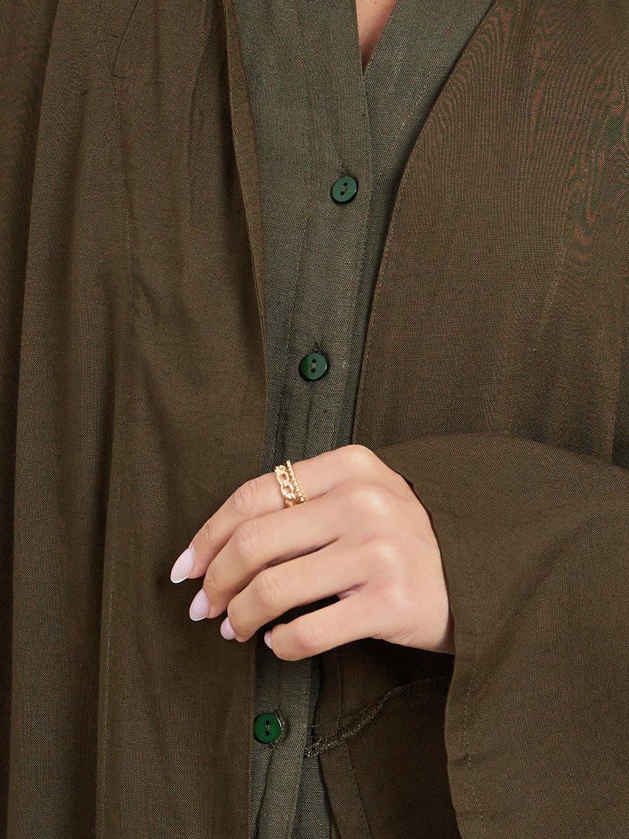 Olive Regular Fit Open Front Kimono