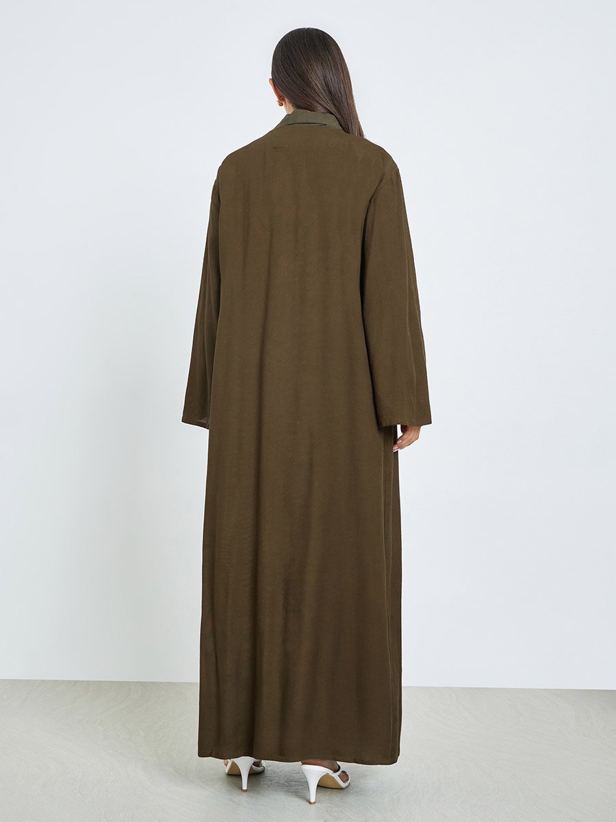 Olive Regular Fit Open Front Kimono