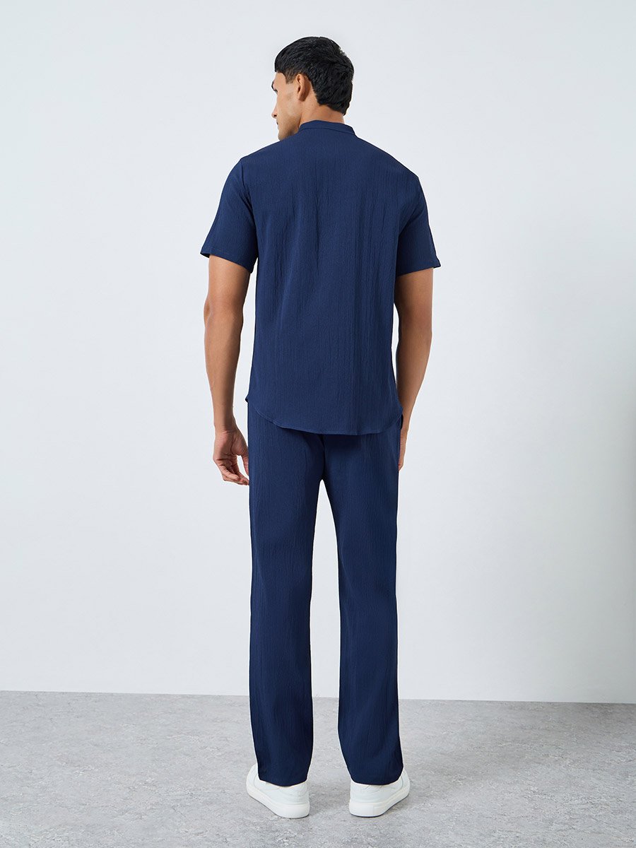Men Solid Stand Collar Shirt and Pants Co-Ords