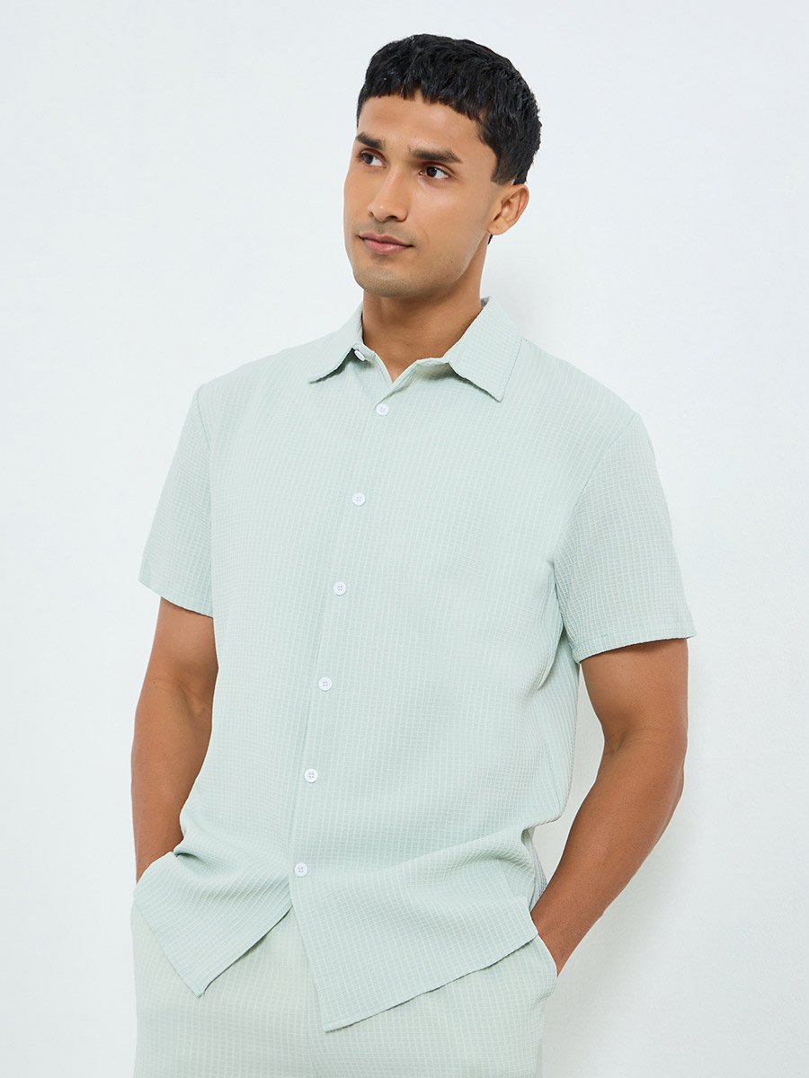 Men Textured Spread Collar Shirt and Pants Co-Ords