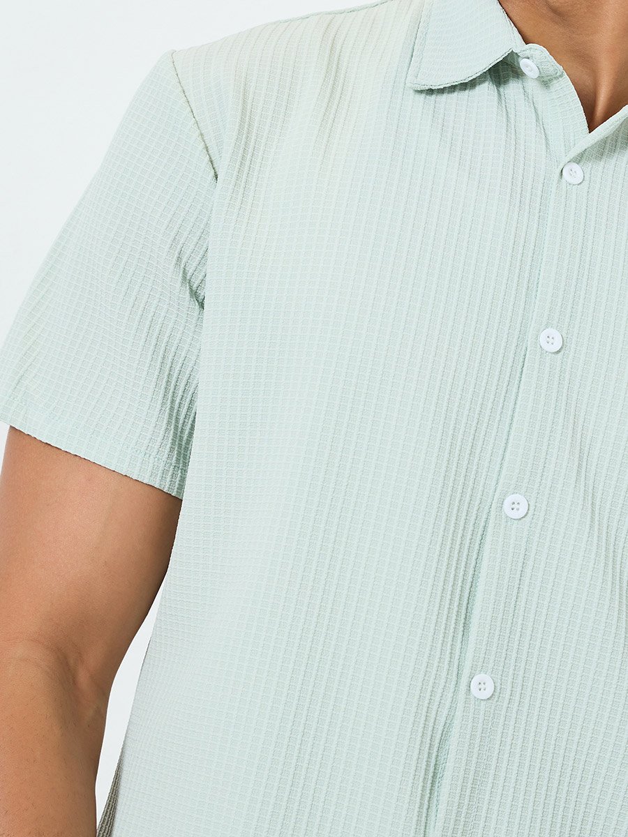 Men Textured Spread Collar Shirt and Pants Co-Ords