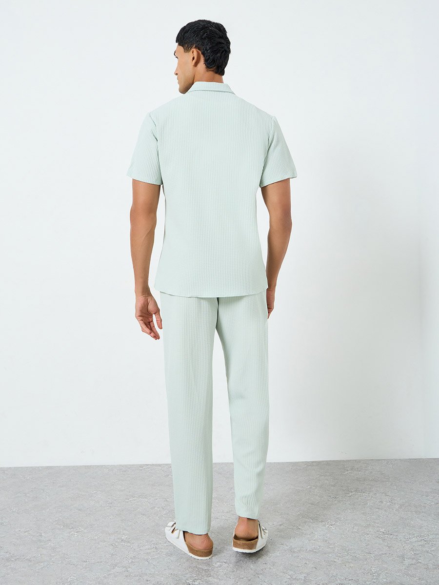 Men Textured Spread Collar Shirt and Pants Co-Ords