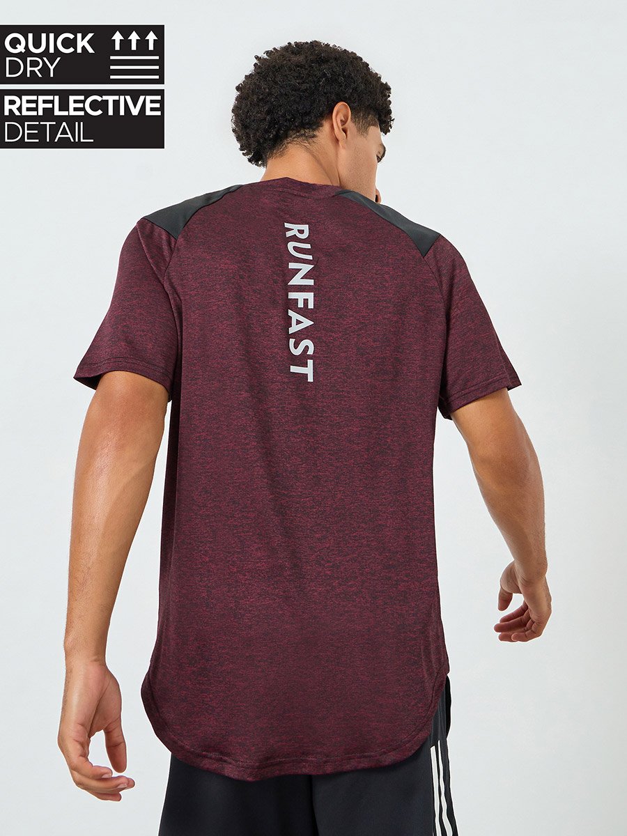 Men Contrast Shoulder Scoop Hem Training T-Shirt