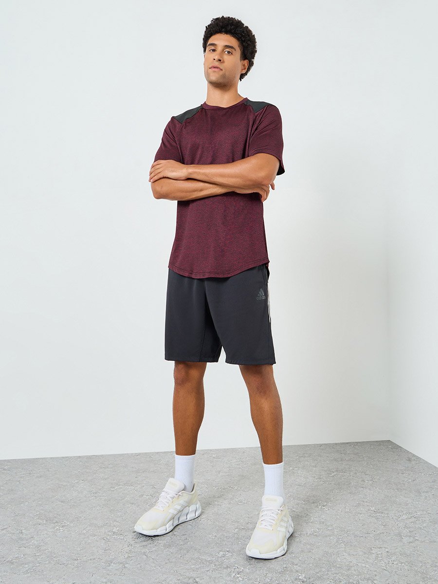 Men Contrast Shoulder Scoop Hem Training T-Shirt