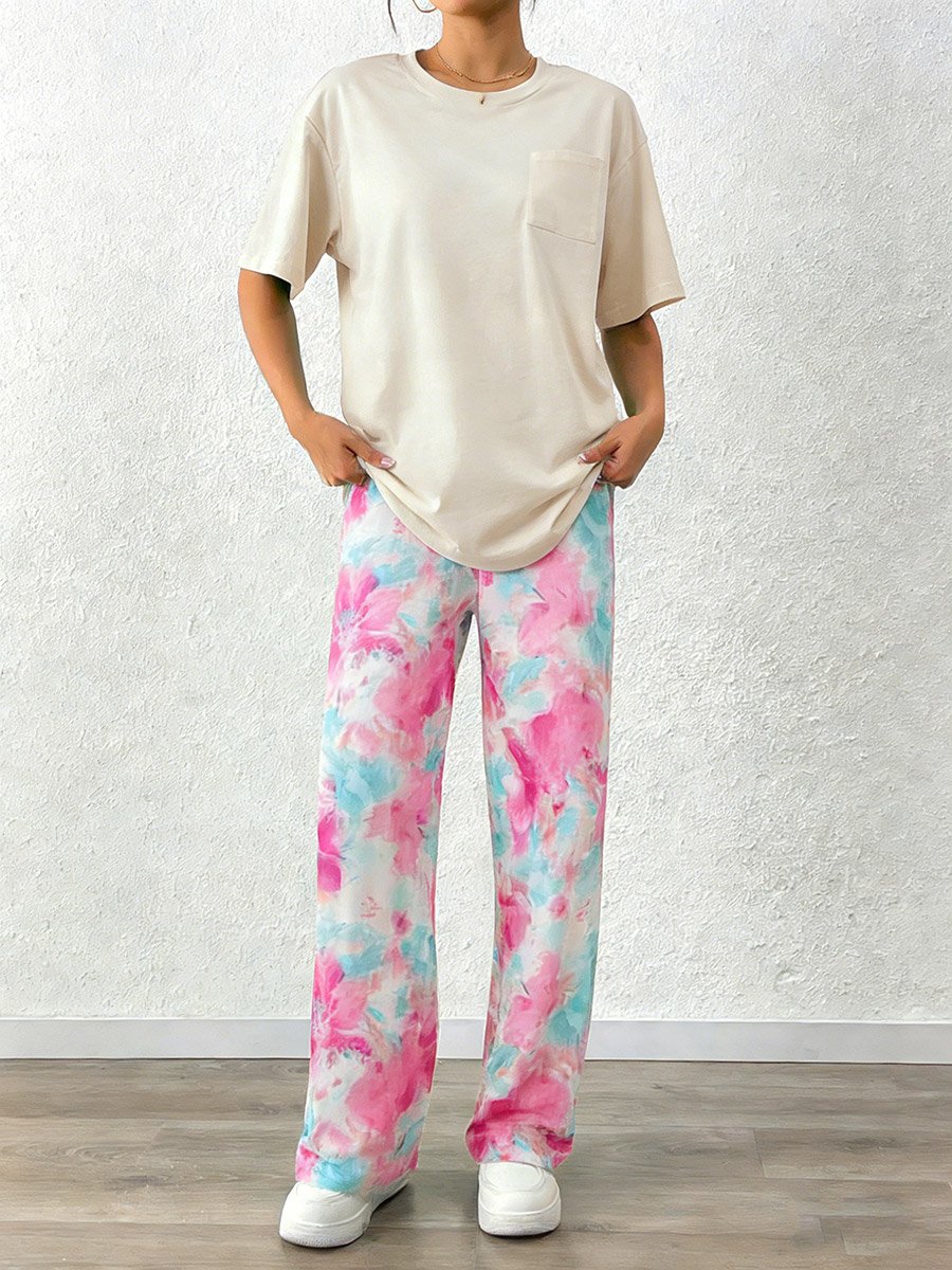 Women Solid T-Shirt and Printed Pyjama Set