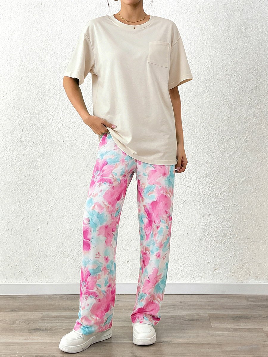 Women Solid T-Shirt and Printed Pyjama Set