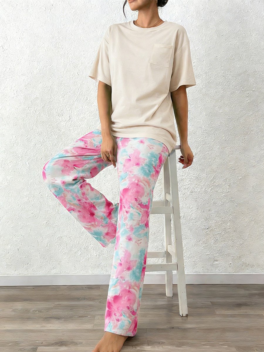 Women Solid T-Shirt and Printed Pyjama Set