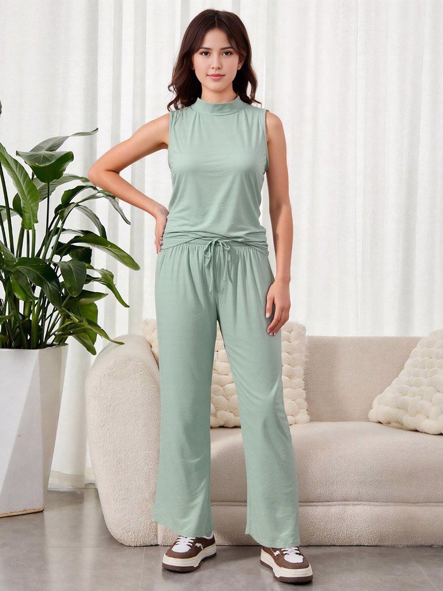 Women Green Sleeveless Top and Pyjama Set