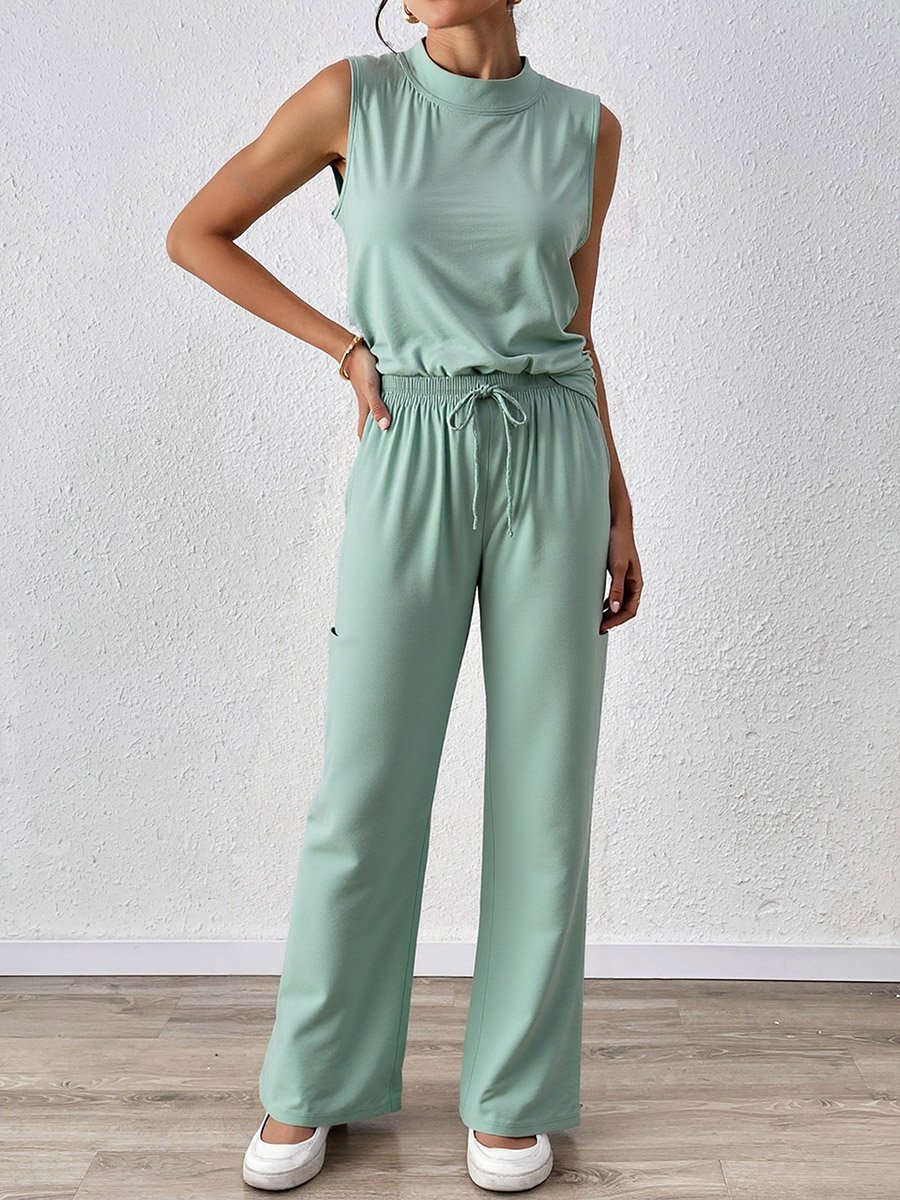 Women Green Sleeveless Top and Pyjama Set
