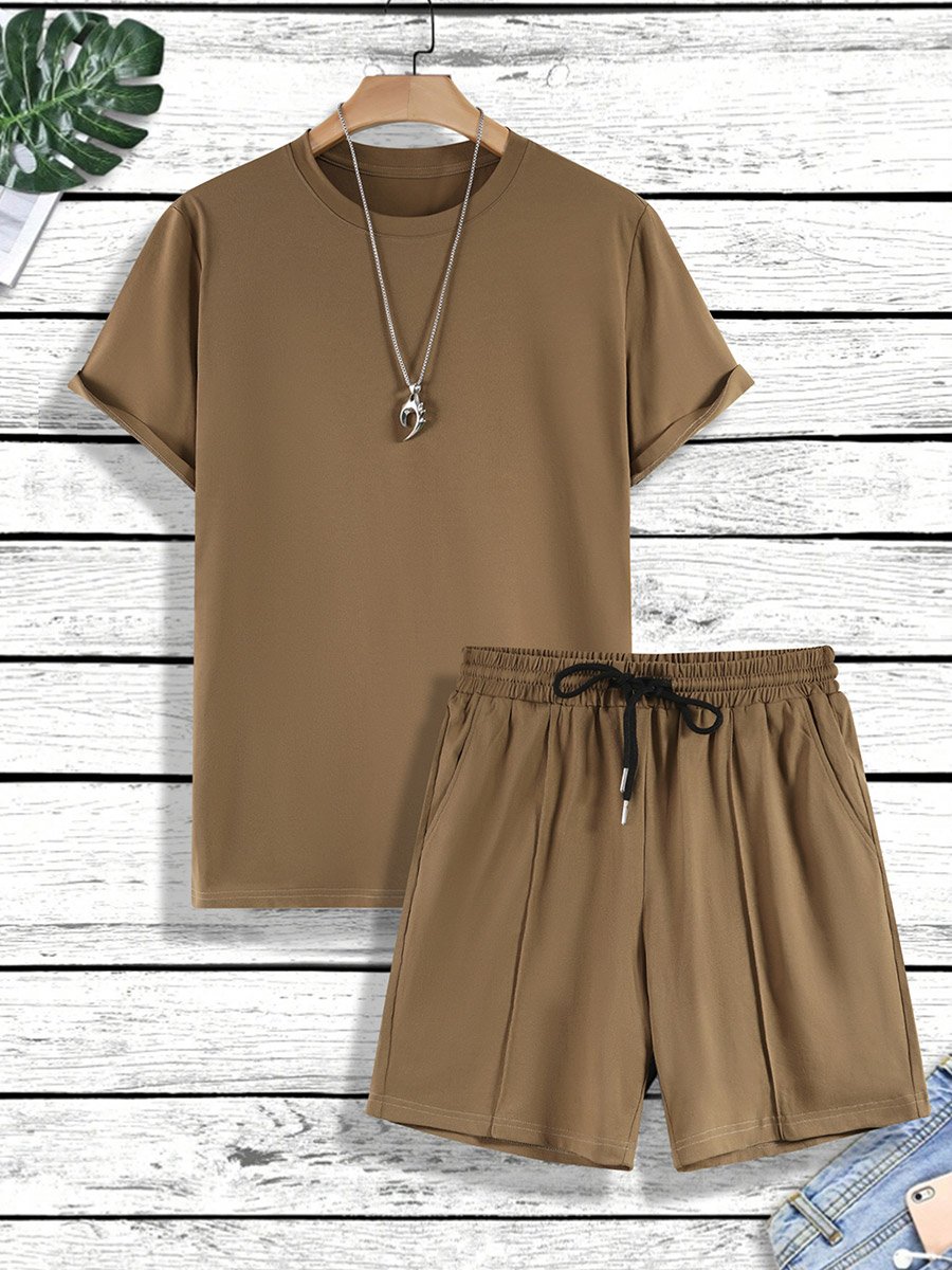 Men Solid Short Sleeve T-Shirt and Shorts Co-Ords