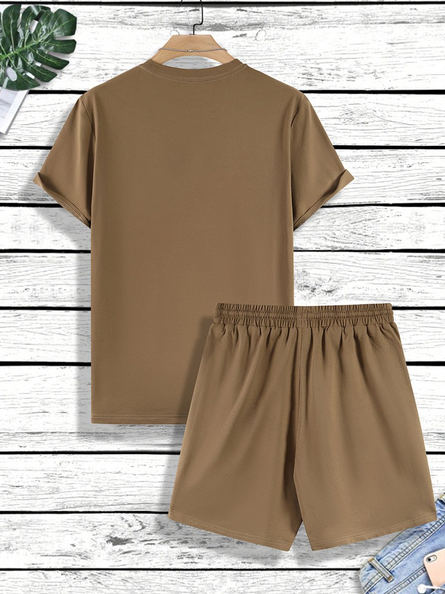 Men Solid Short Sleeve T-Shirt and Shorts Co-Ords