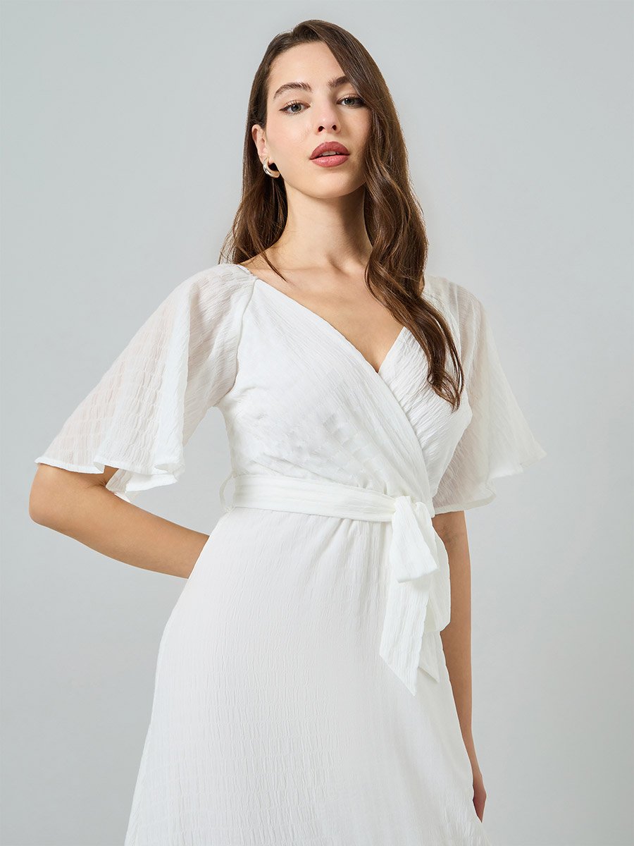 Women White Plain Maxi Dress with Short Sleeves For Women at UAE | Styli