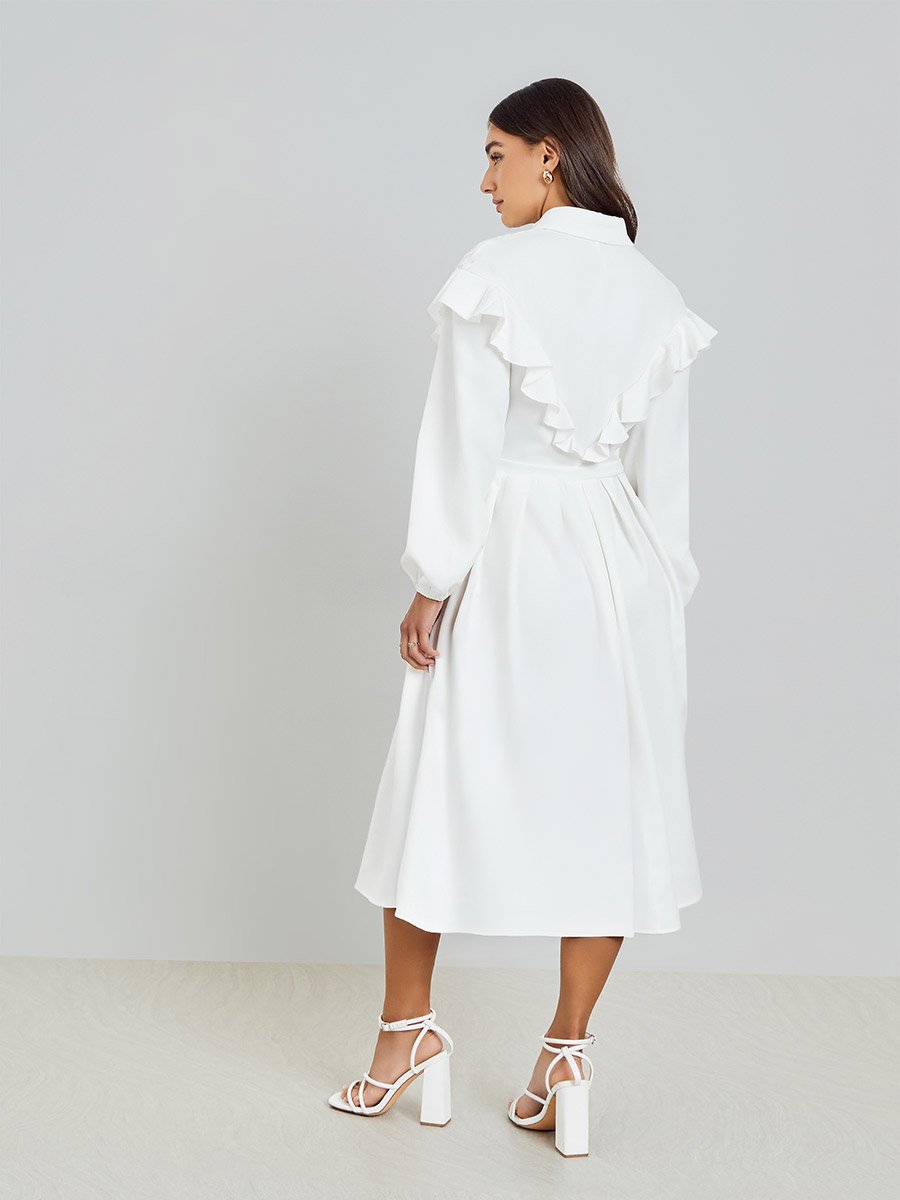 White Lace Collar Shirt Midi Dress