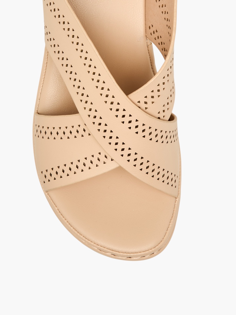 Women Perforated Cross Strap Block Heel Sandals