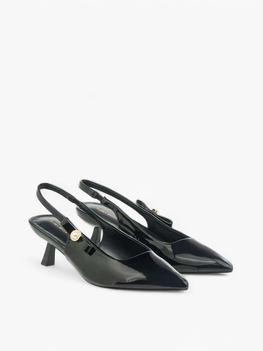 Women Bow Detail Flared Heel Slingback Shoes