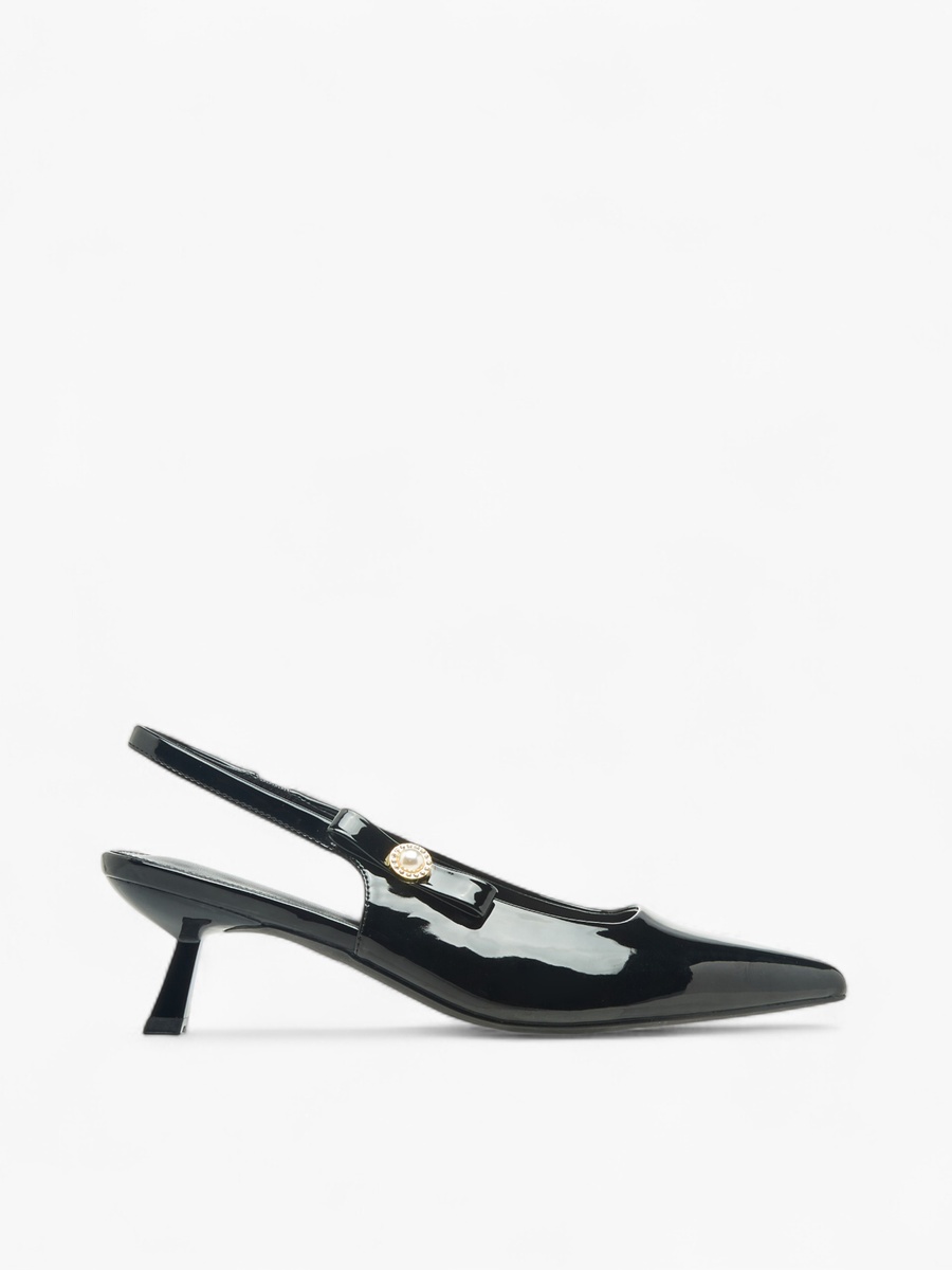 Women Bow Detail Flared Heel Slingback Shoes