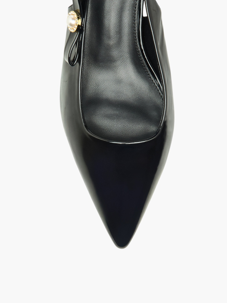 Women Bow Detail Flared Heel Slingback Shoes
