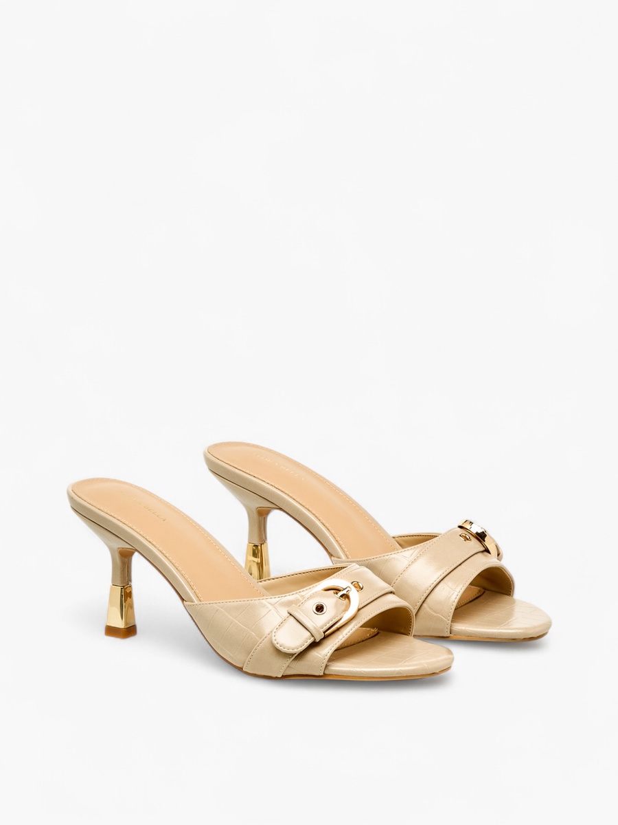 Women Buckle Detail Flared Heel Sandals