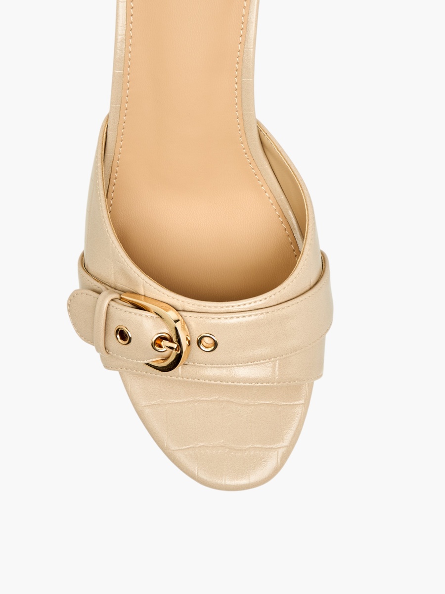 Women Buckle Detail Flared Heel Sandals