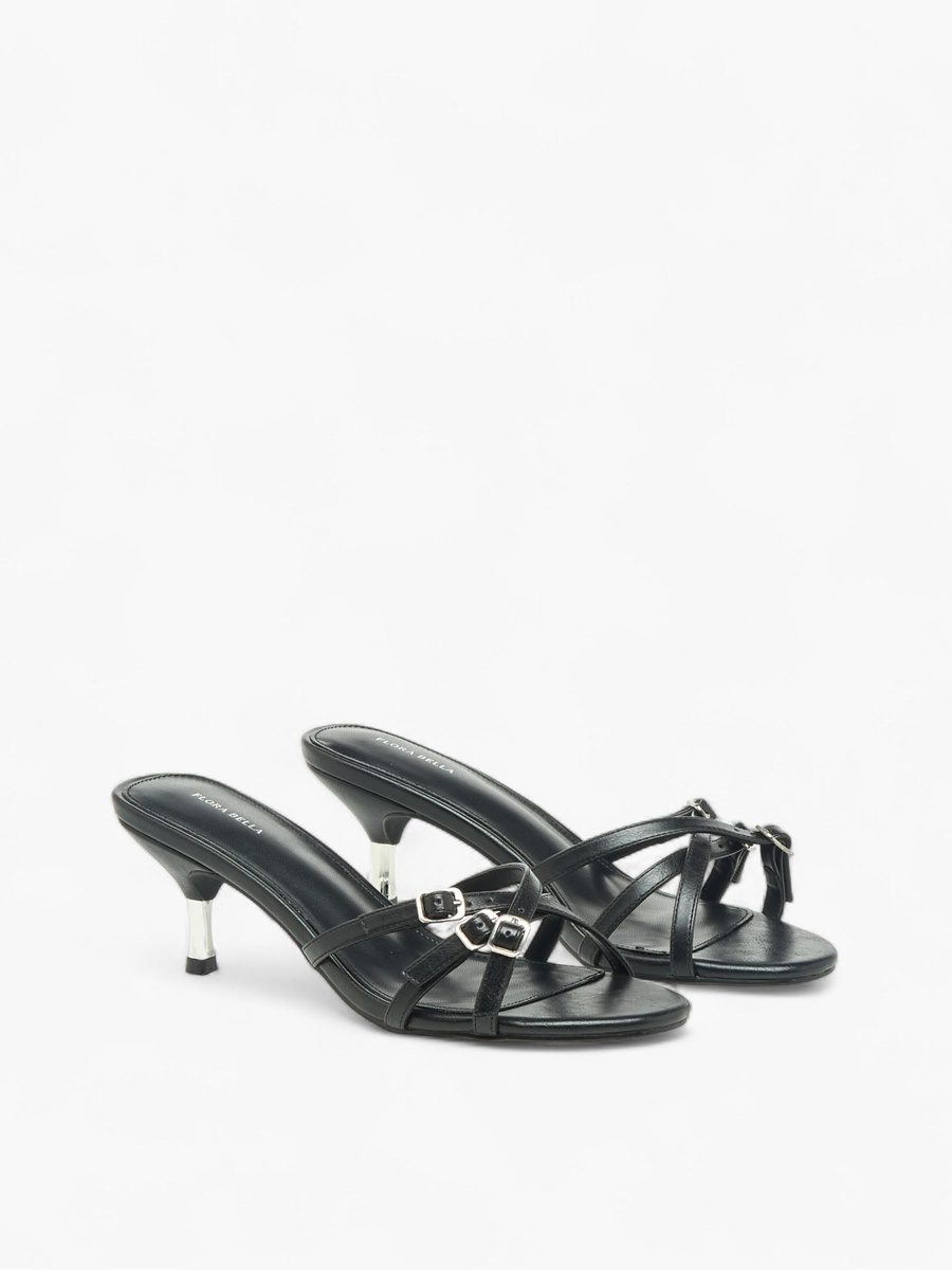 Women Buckle Detail Flared Heel Sandals