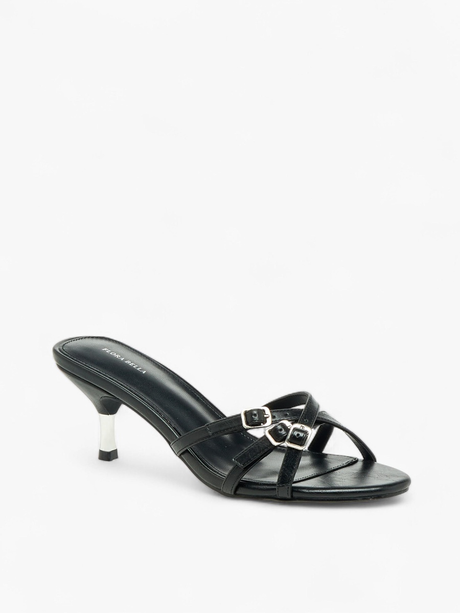 Women Buckle Detail Flared Heel Sandals