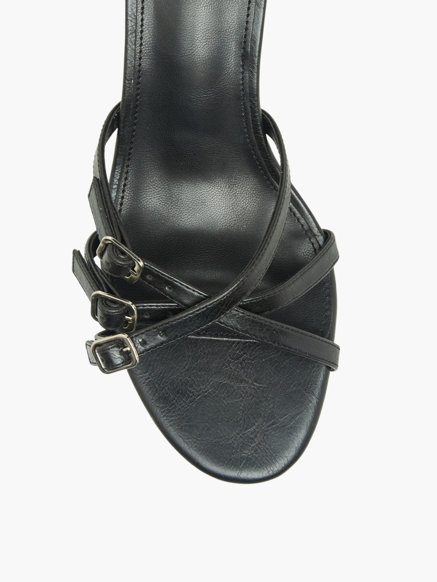 Women Buckle Detail Flared Heel Sandals