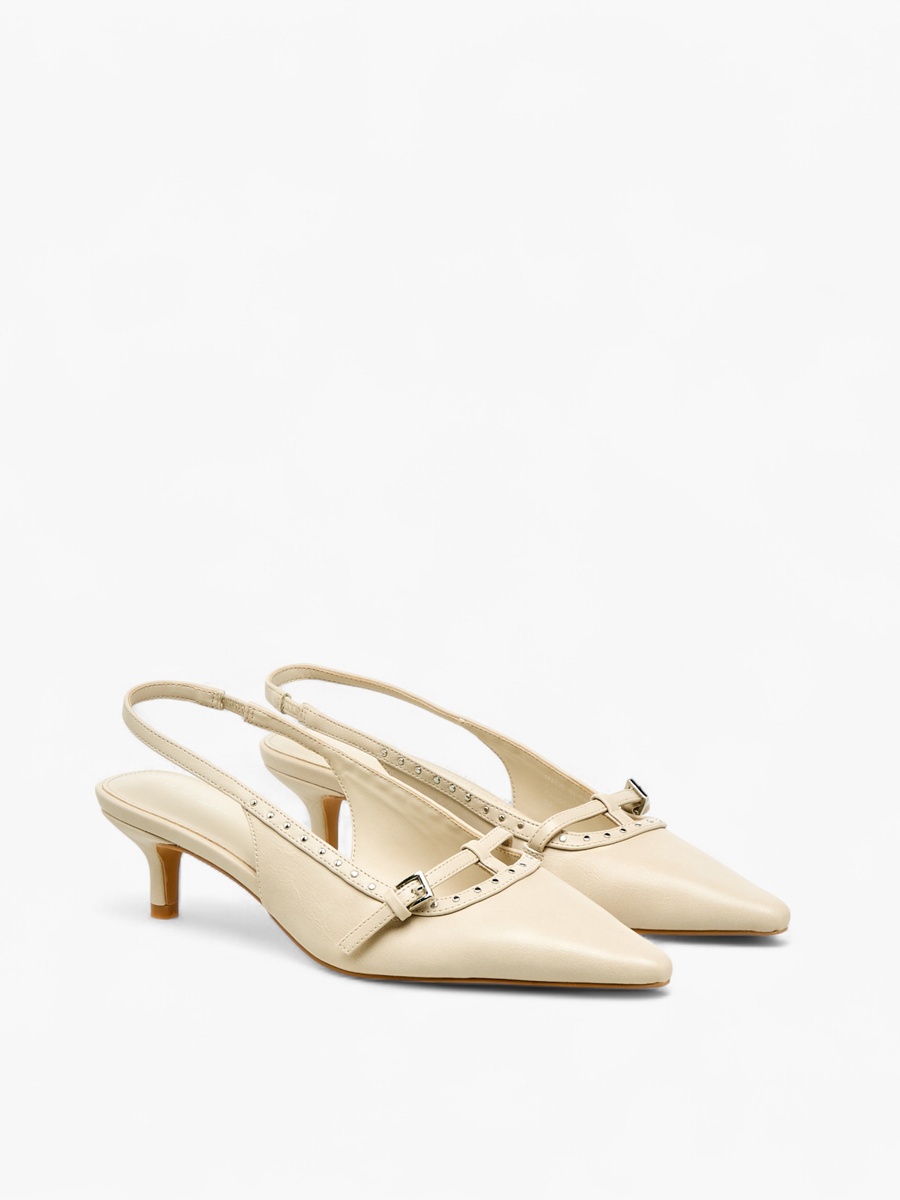 Women Studded Kitten Heel Slingback Shoes