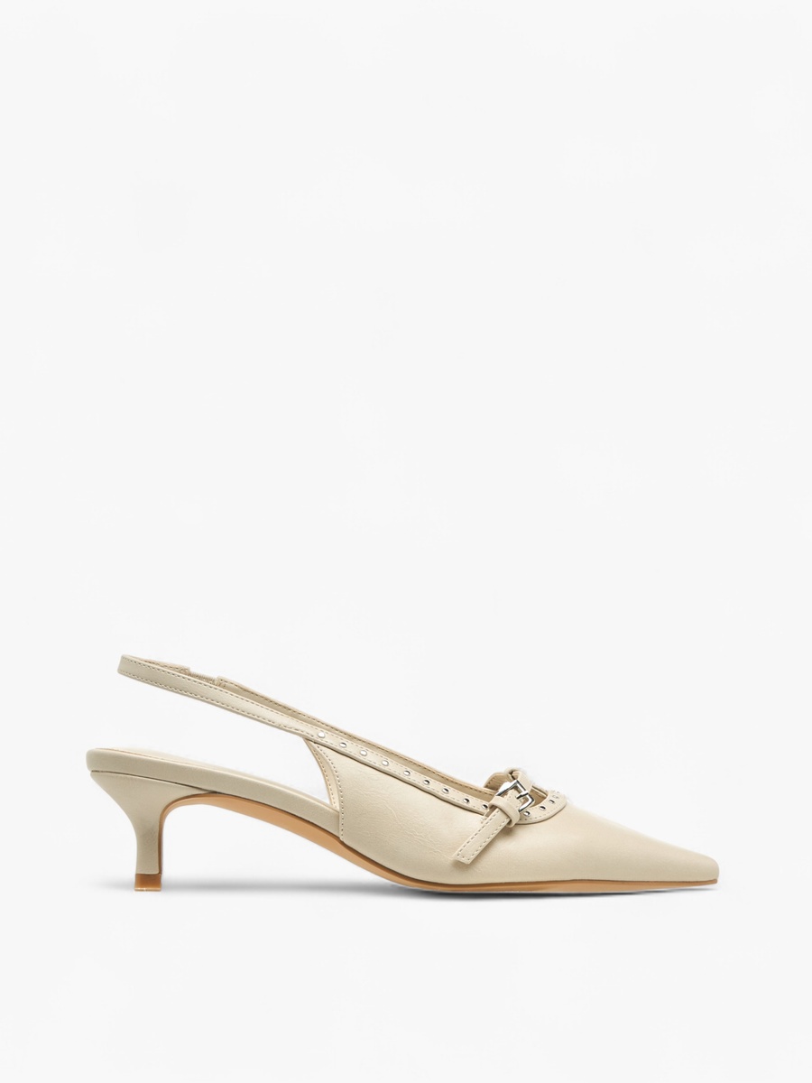 Women Studded Kitten Heel Slingback Shoes