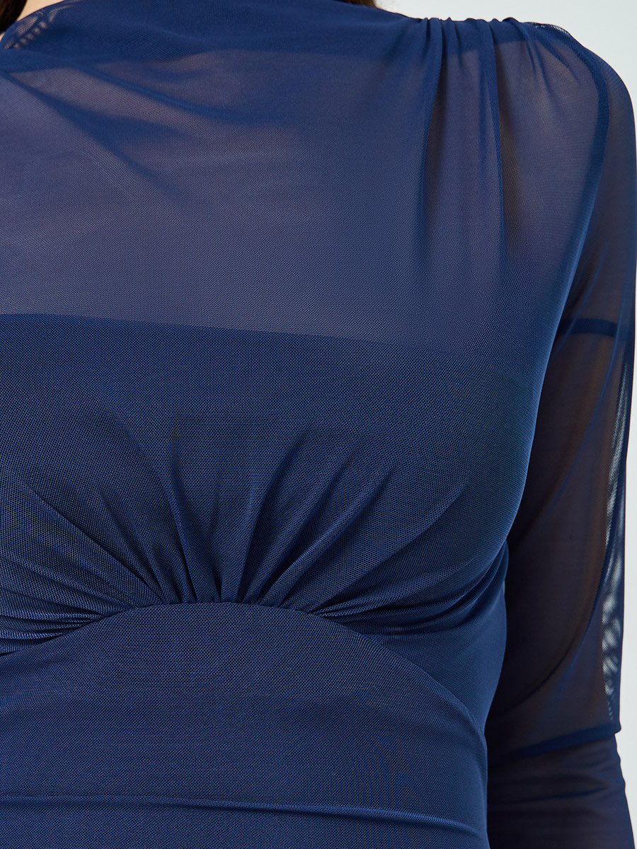 Women Blue Long Sleeve A-Line Maxi Dress